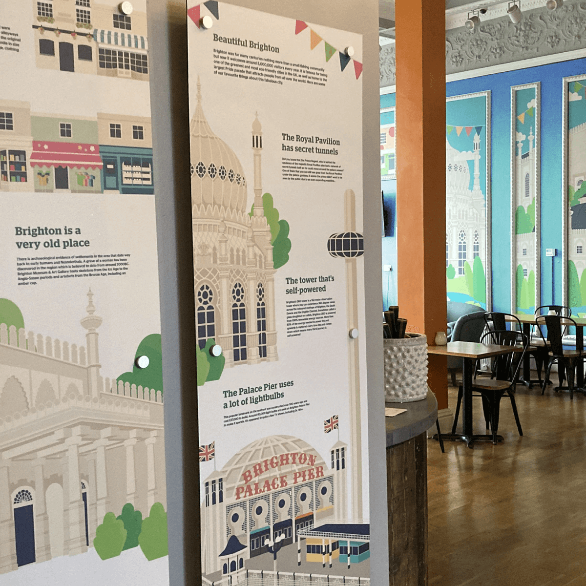 Photograph of interpretation panels about the local area and history of Brighton
