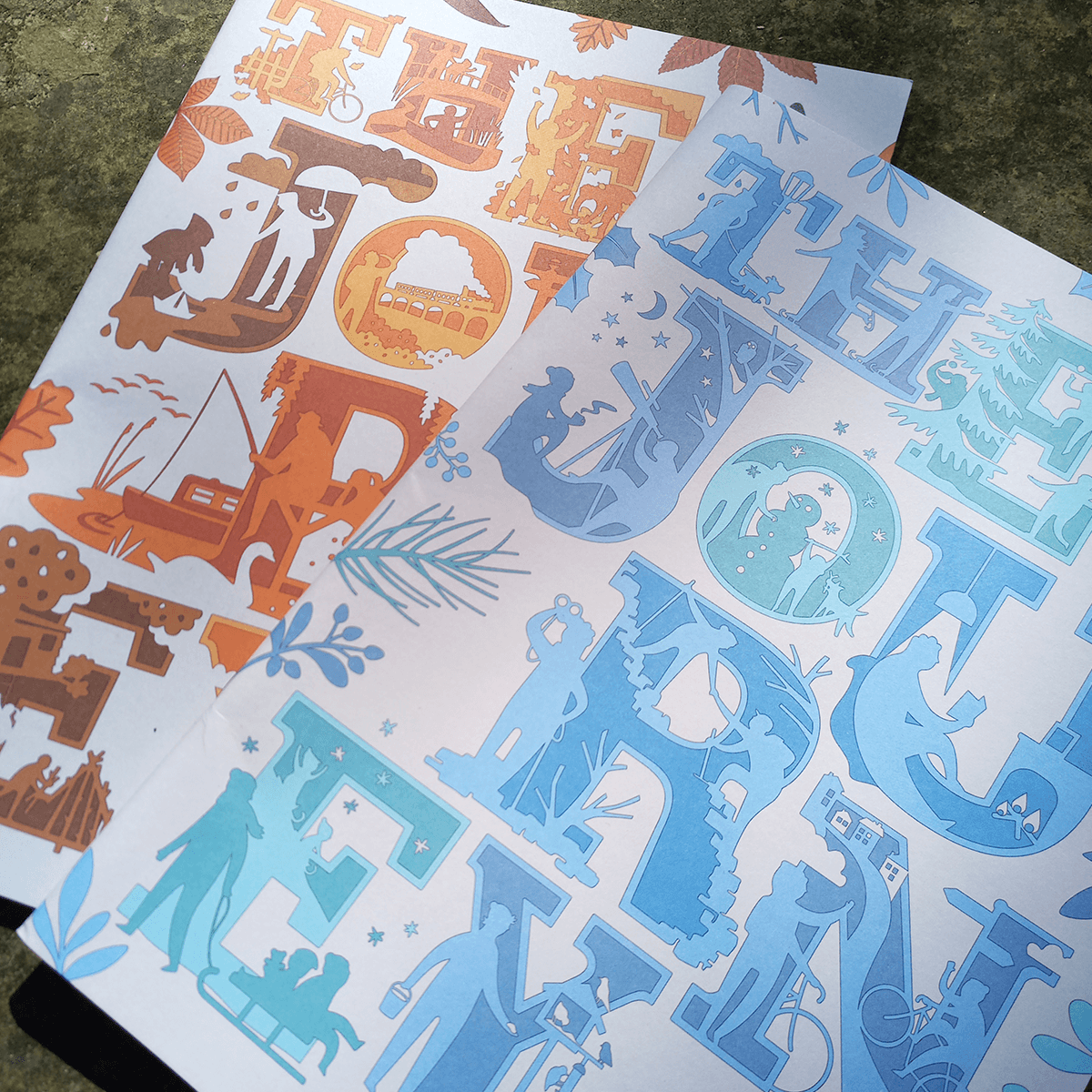 Close-up of an autumn and winter edition showing the title in large seasonally illustrated letters