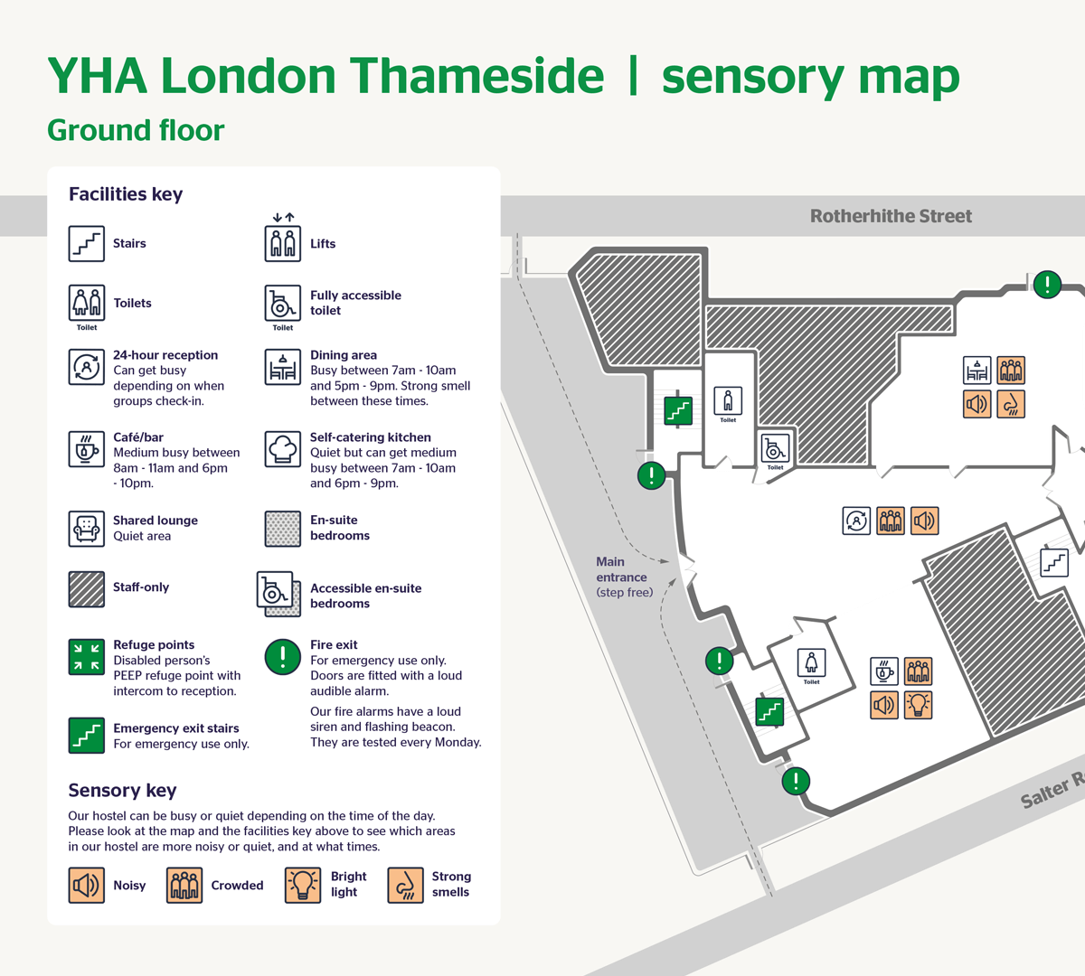 Excerpt of the sensory map pdf for YHA London Thameside
